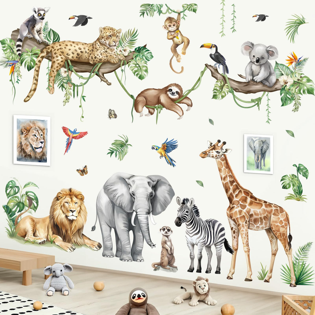 Decalmile elephant wall sticker on a tree branch for playful nursery decor