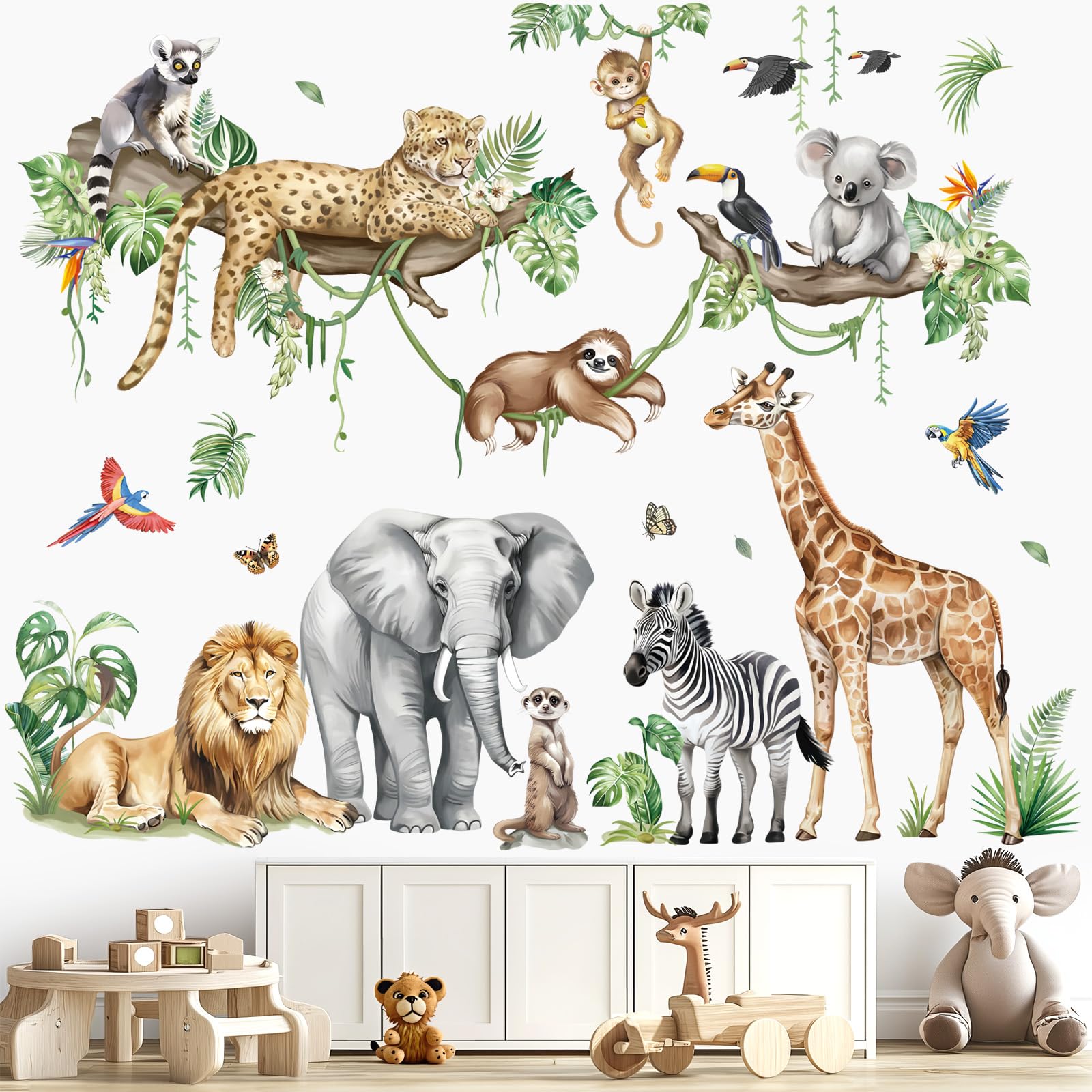 Decalmile giraffe wall sticker on a branch adds height to kids' rooms