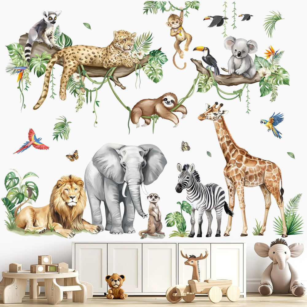 Decalmile giraffe wall sticker on a branch adds height to kids' rooms