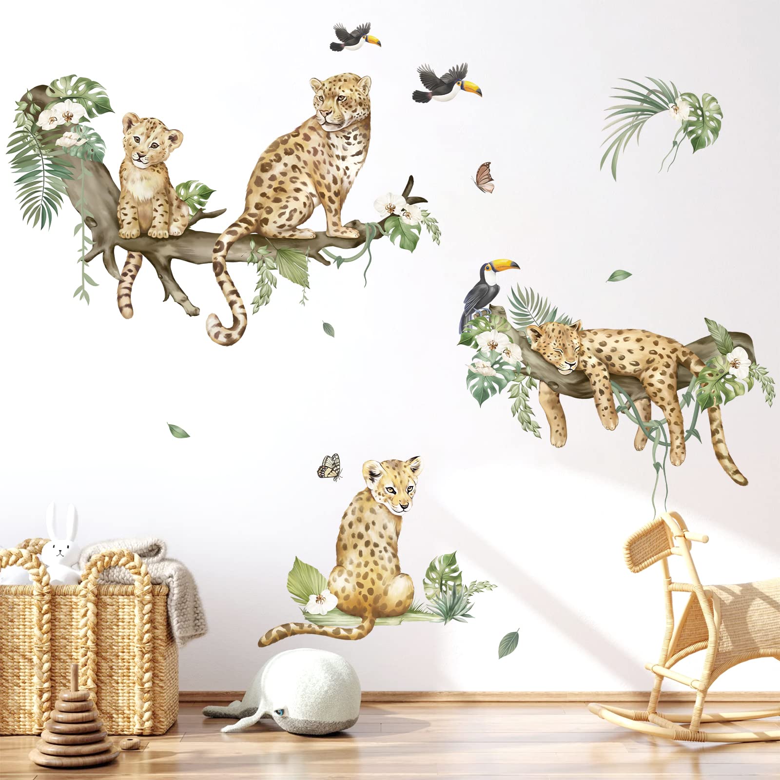 Decalmile leopard safari wall decals brighten nursery walls with DIY-friendly setup.