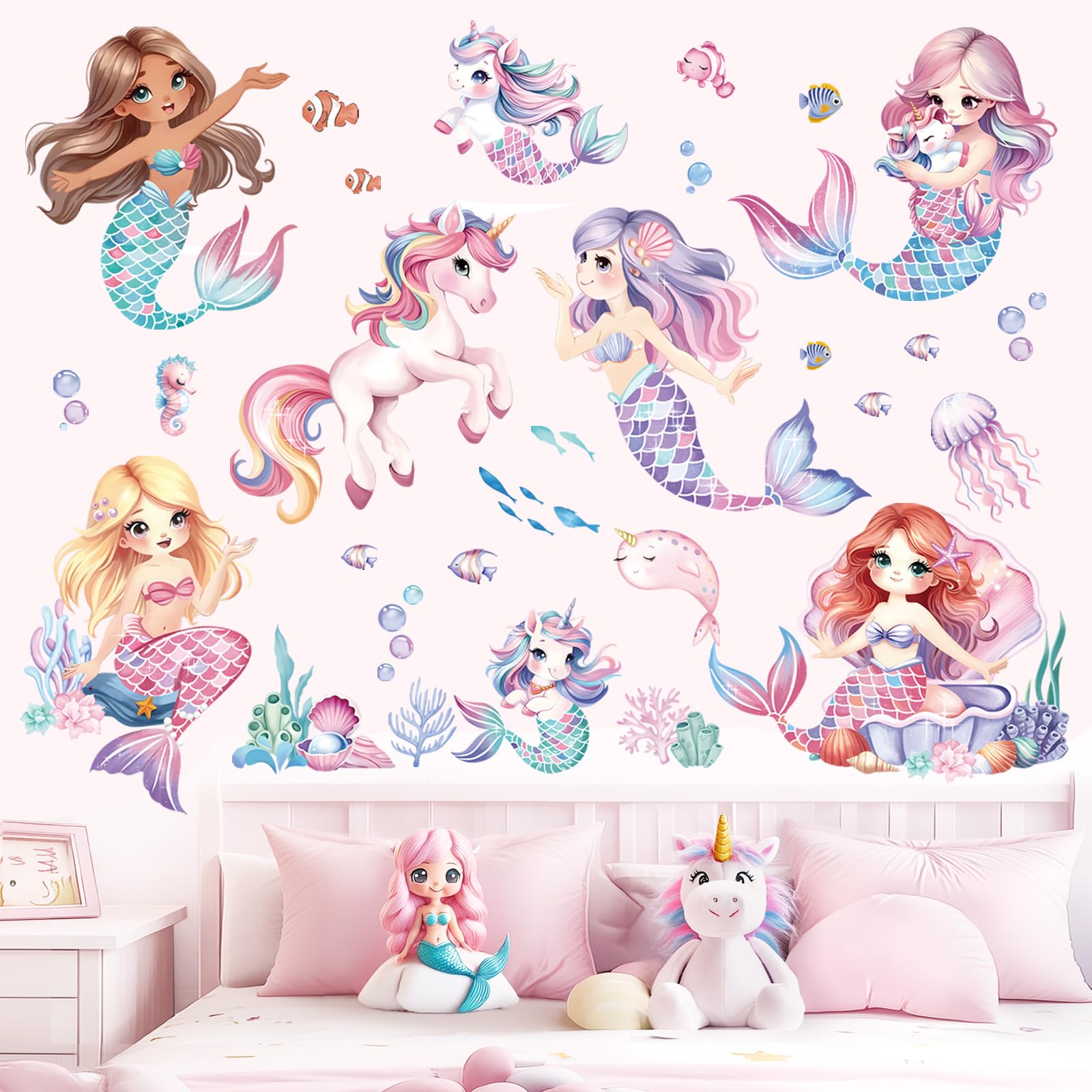 Decalmile mermaid-unicorn wall decor ideal for kids' rooms and play areas
