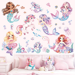 Decalmile mermaid-unicorn wall decor ideal for kids' rooms and play areas