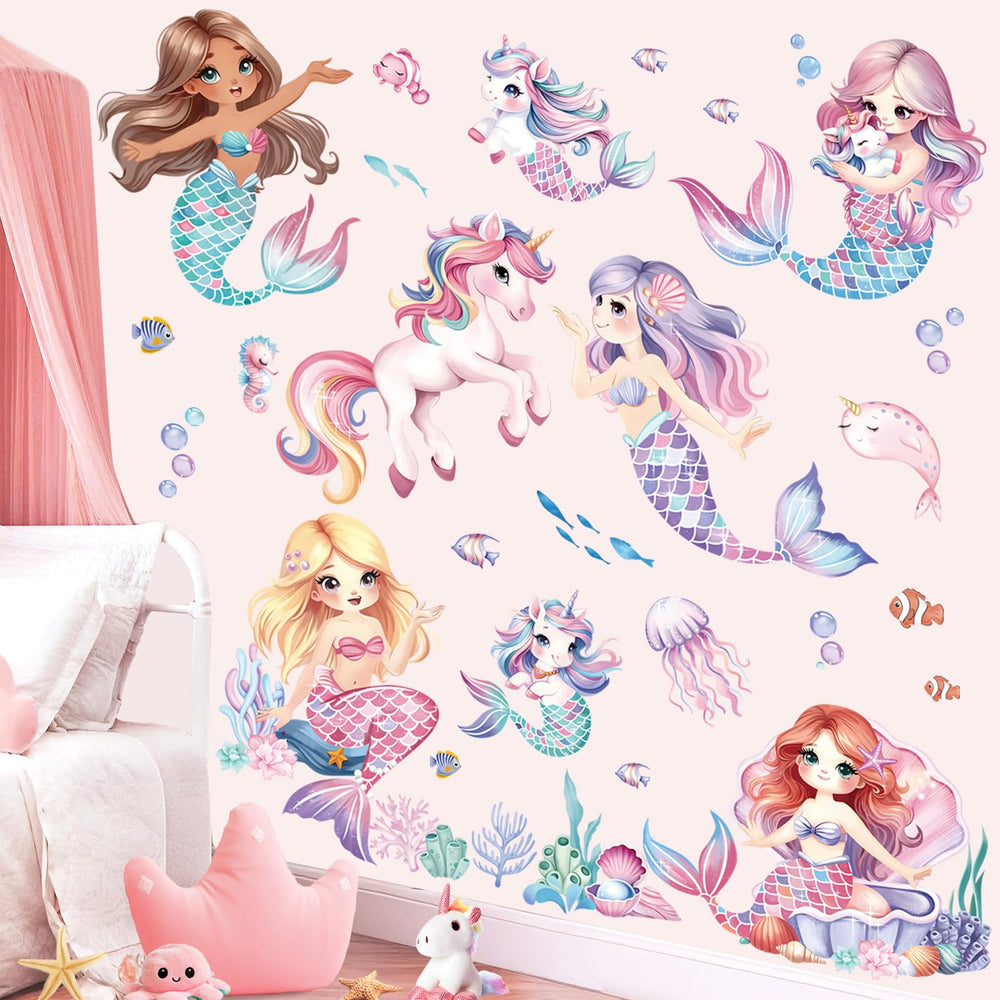 Decalmile mermaid-unicorn wall stickers brighten a baby nursery with ocean vibes