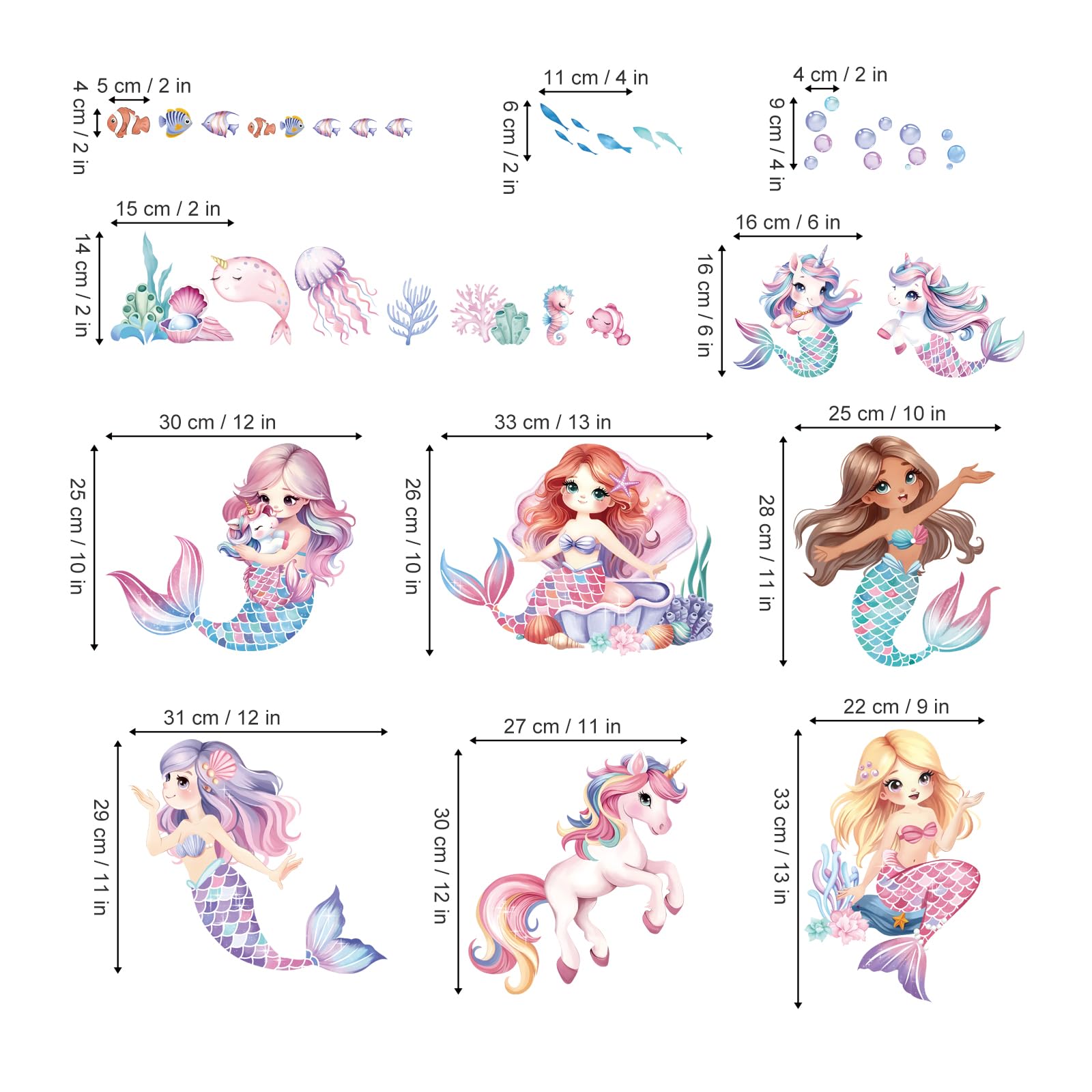 Decalmile mermaid-unicorn wall stickers waterproof for bathroom use