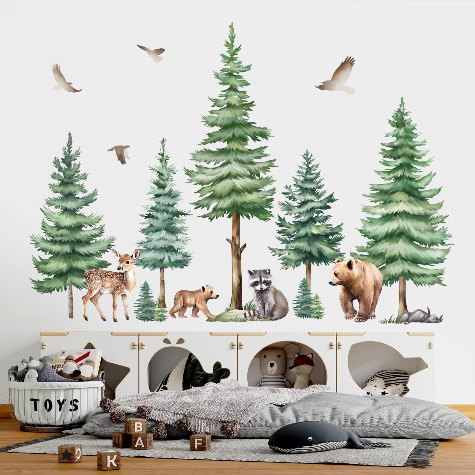 DecalMile pine tree wall decal for kids room decor