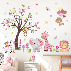 decalmile pink animal tree wall decal lion portrait adds adventurous accents to kids' spaces.