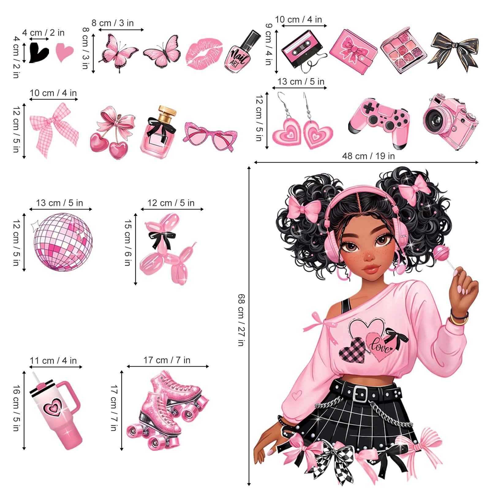decalmile black girl wall decal set enhances bedrooms with colorful decor.