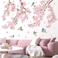 DecalMile pink cherry blossom flowers wall sticker brightens a living room