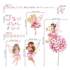 decalmile pink dandelion floral butterfly elves wall stickers accent a kid's room with colorful decor.