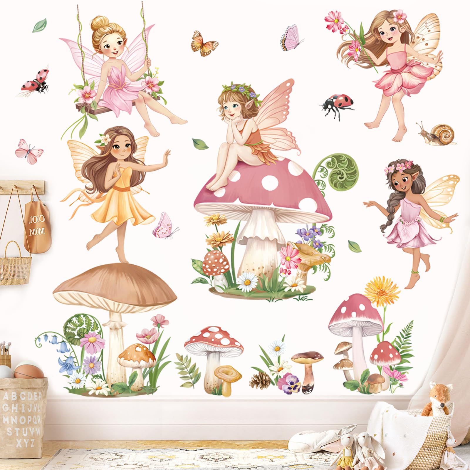 Decalmile Pink Fairy Butterfly wall decal adds color to playroom walls.
