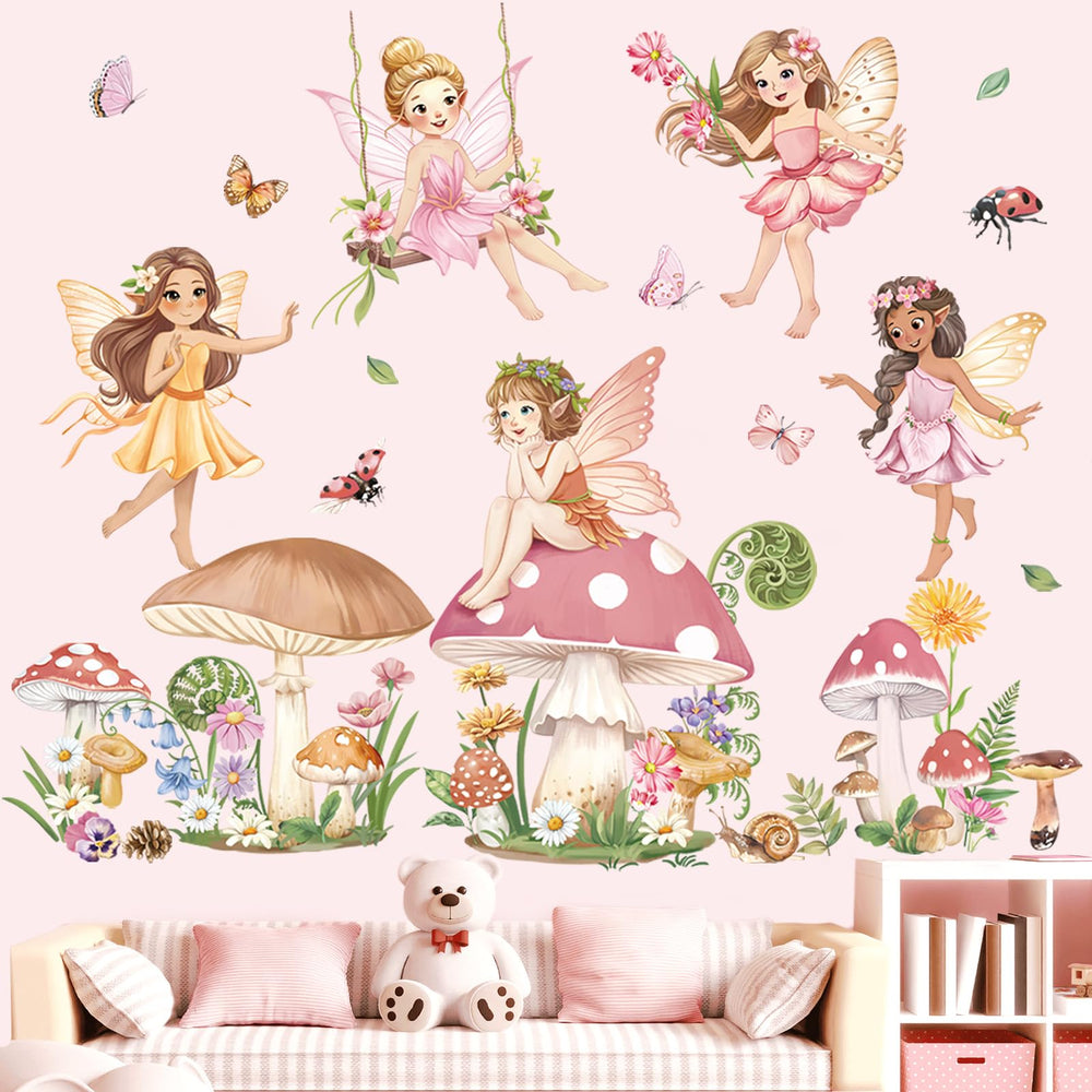 Decalmile Pink Fairy Mushroom wall decal for easy DIY kid room decor.