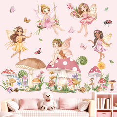 Decalmile Pink Fairy Mushroom wall decal for easy DIY kid room decor.
