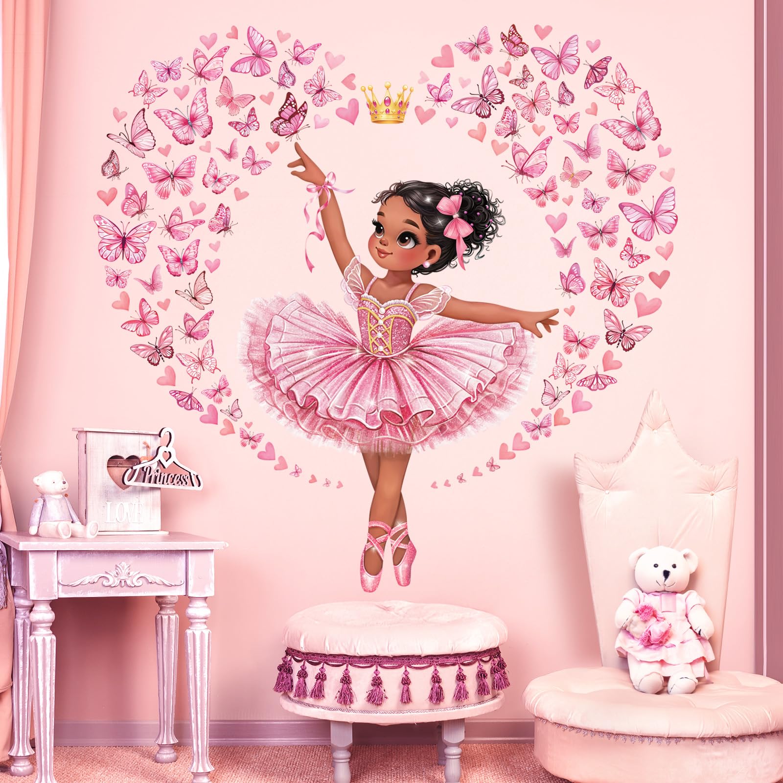 Decalmile princess pink butterfly wall decal adds playful color to nursery