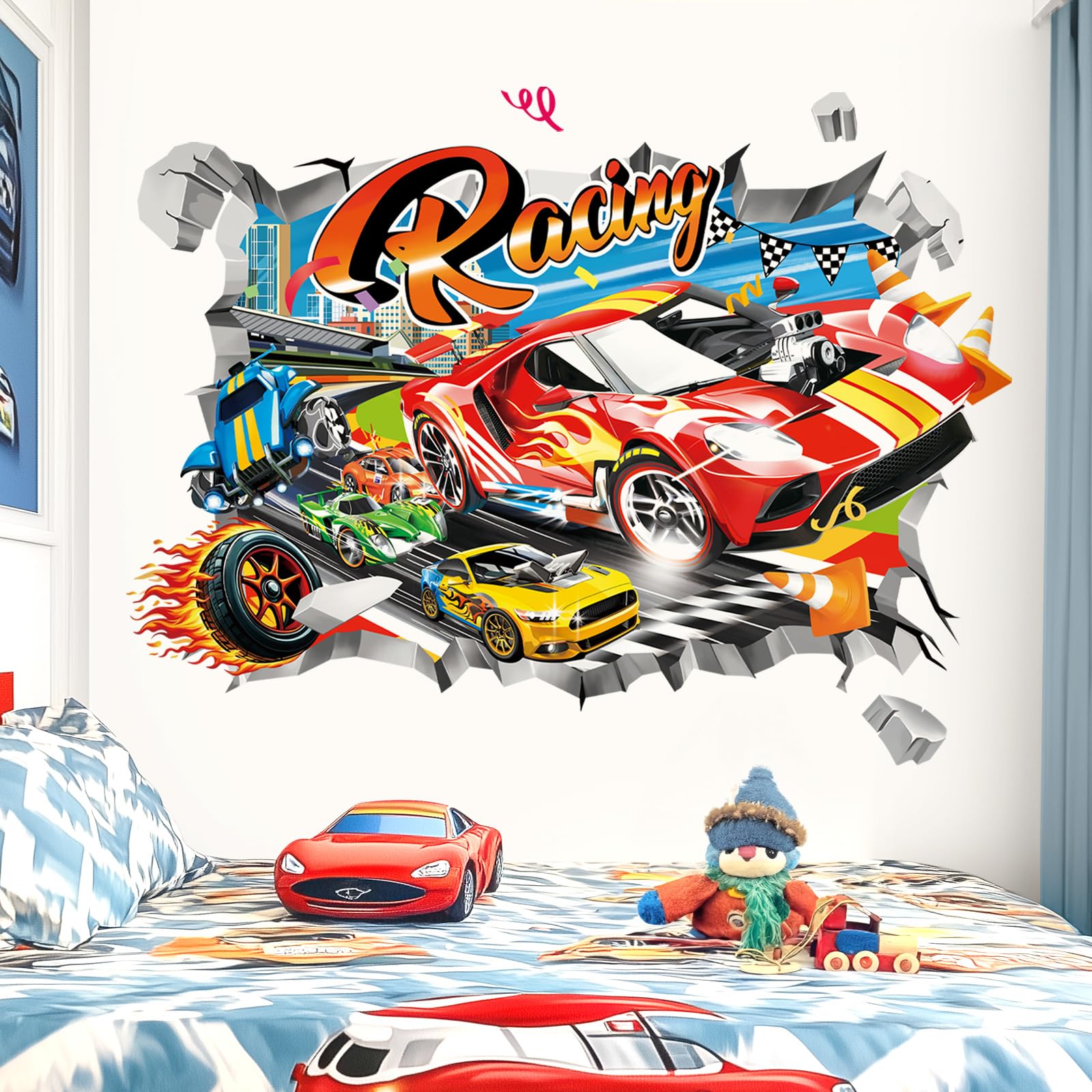 DecalMile racing flags wall decor for bedrooms