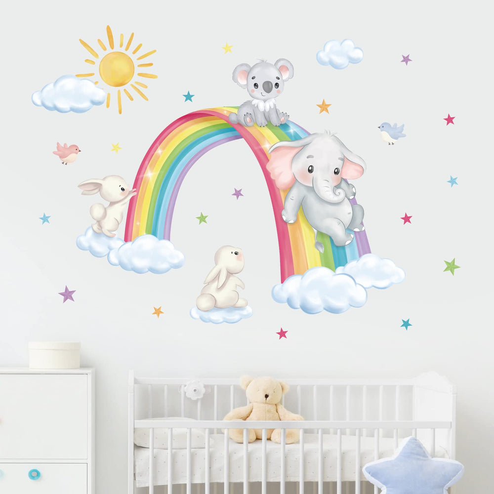 Decalmile rainbow animal wall decals koala—soft koala accent creates calming kid-friendly spaces.