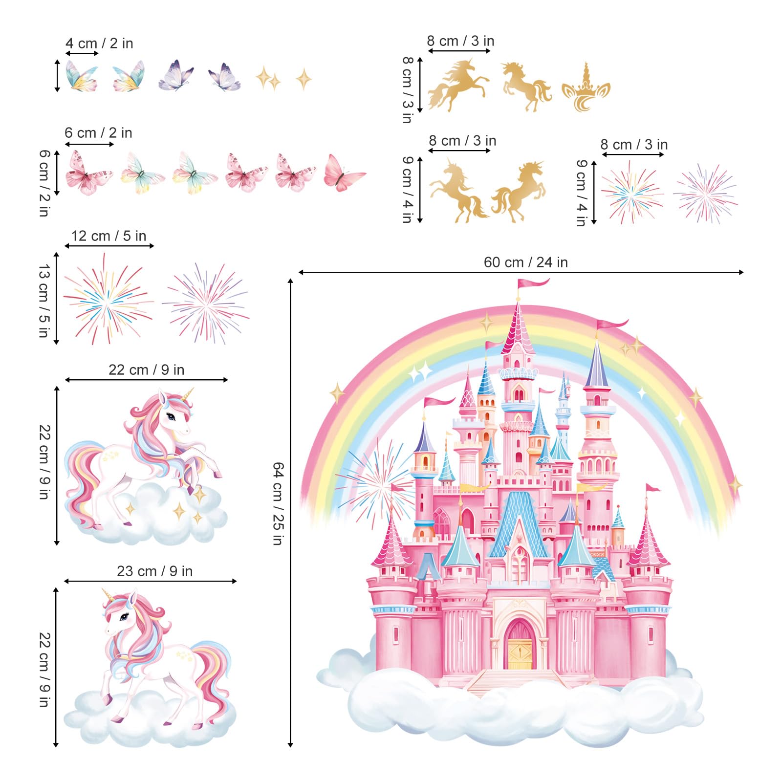 decalmile Rainbow Castle wall decals clouds create soft, dreamy bedroom ceilings.