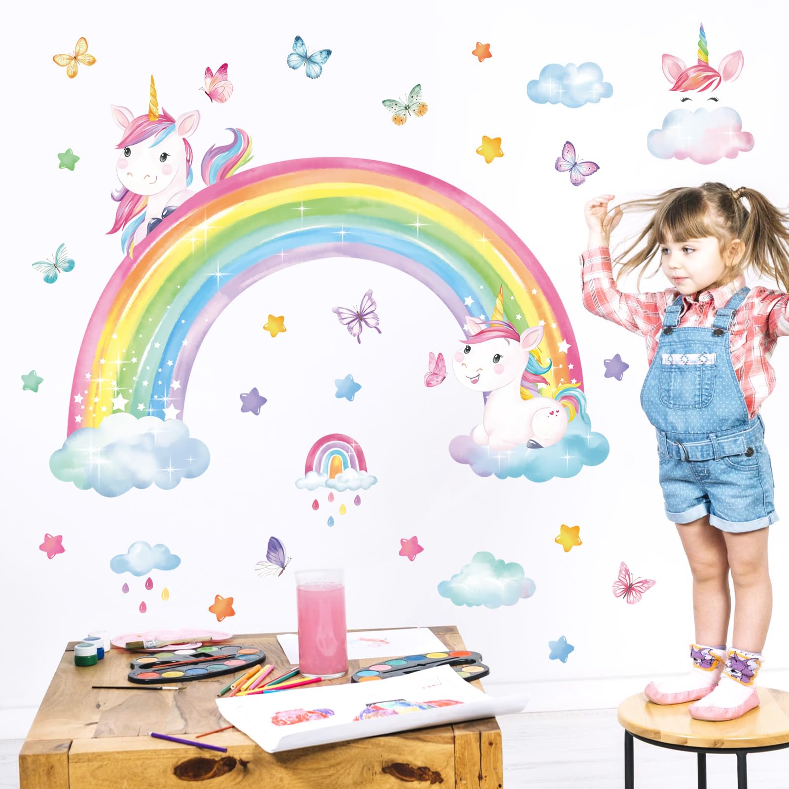 decalmile Rainbow Unicorn wall stickers DIY layout—customizable finish size fits your space