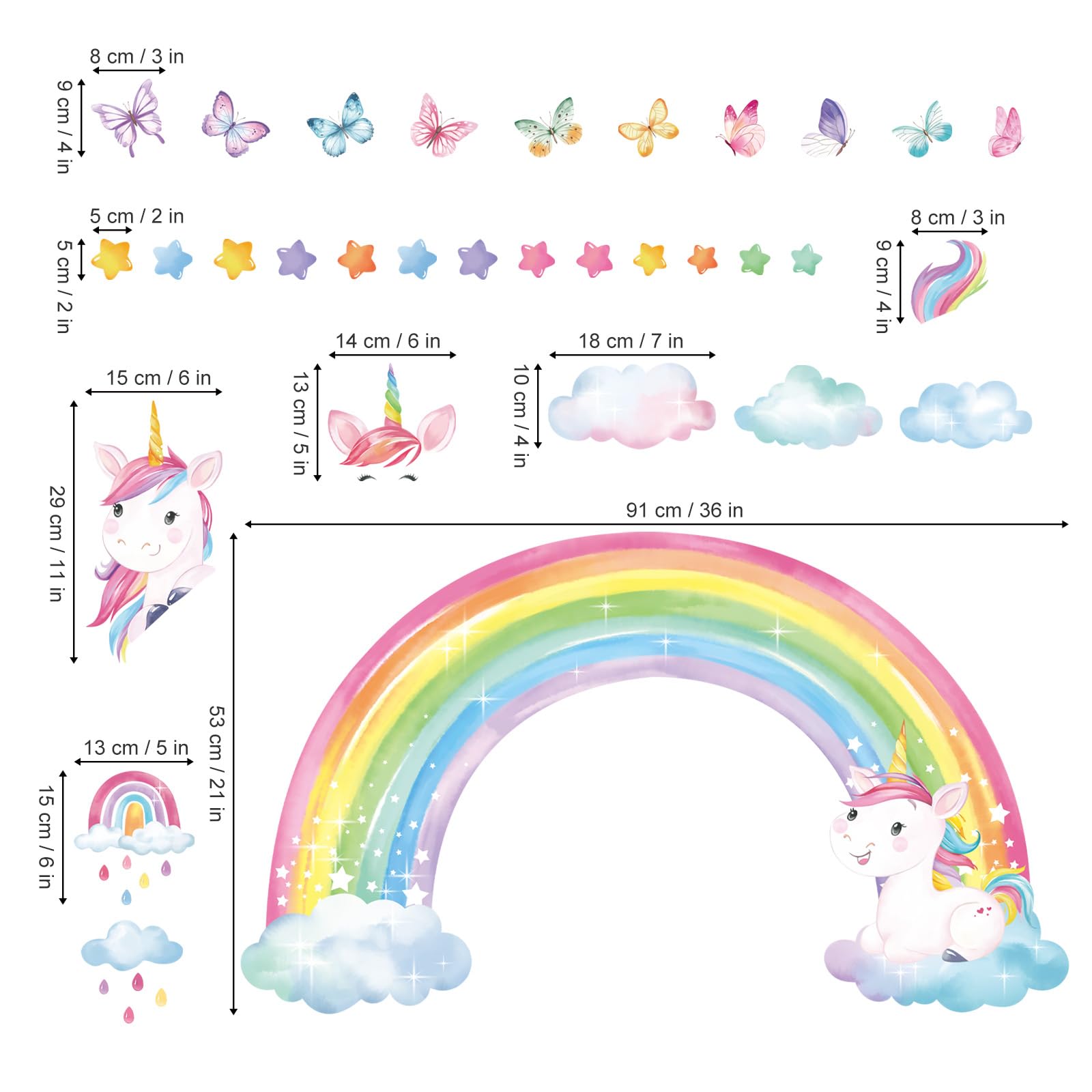 decalmile Rainbow Unicorn wall decals in kids room—creates magical backdrop for daily routines