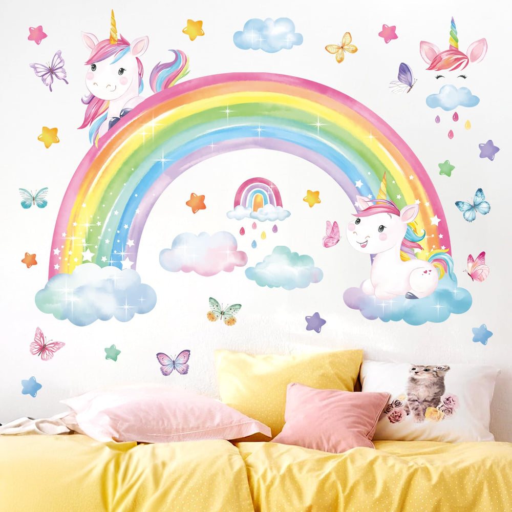 decalmile Rainbow Unicorn wall stickers main panels—bright, kid-friendly decor that's easy to apply