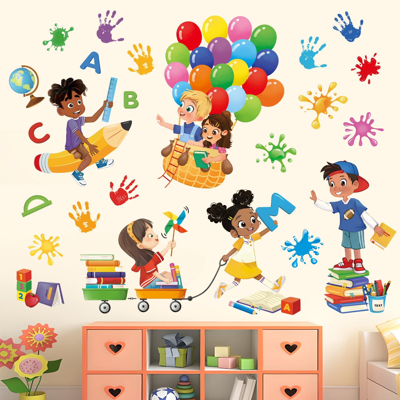 Decalmile Reading Corner Balloon Wall Stickers brighten kids' reading spaces.