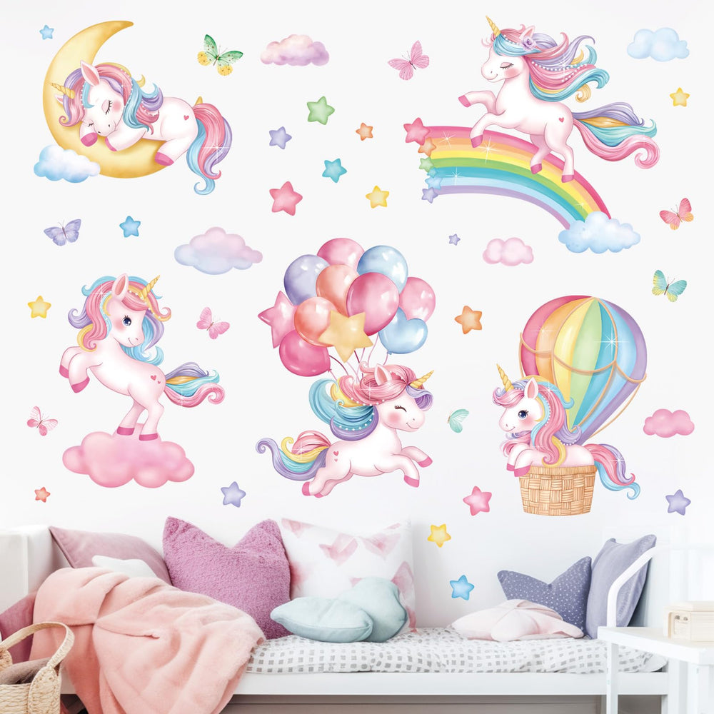 Decalmile sleeping unicorn rainbow wall decal creates a dreamy nursery focal point for imagination.