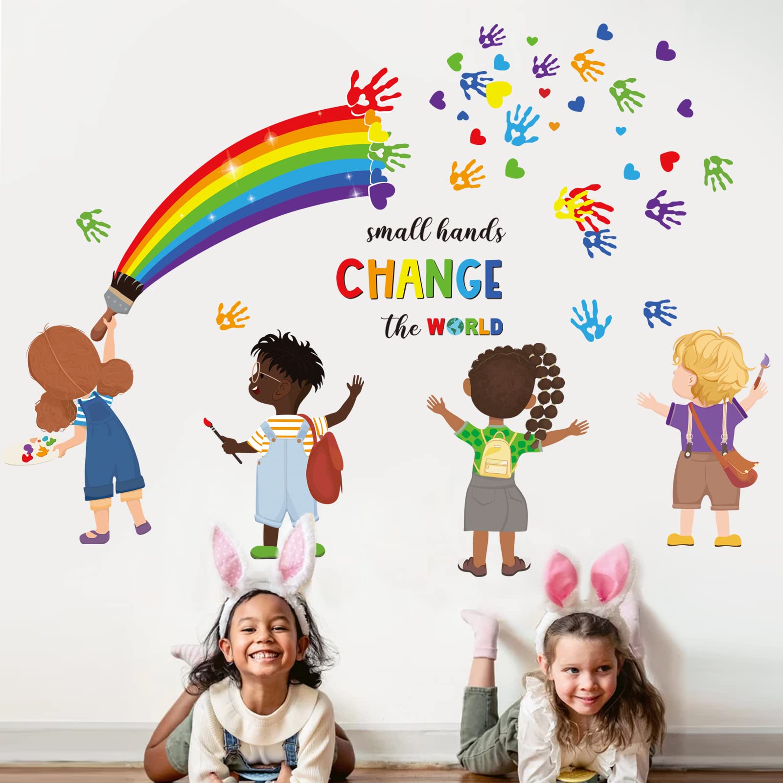 decalmile Small Hands Change The World wall sticker on a clean wall inspires kindness