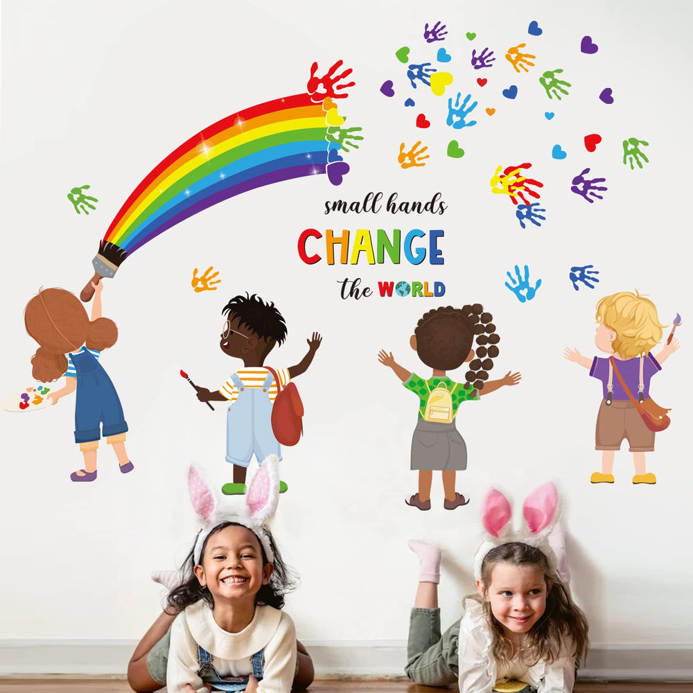 decalmile Small Hands Change The World wall sticker on a clean wall inspires kindness