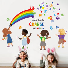 decalmile Small Hands Change The World wall sticker on a clean wall inspires kindness