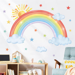Decalmile sun rainbow wall decal brightens kids' rooms for cheerful, sunlit decor.