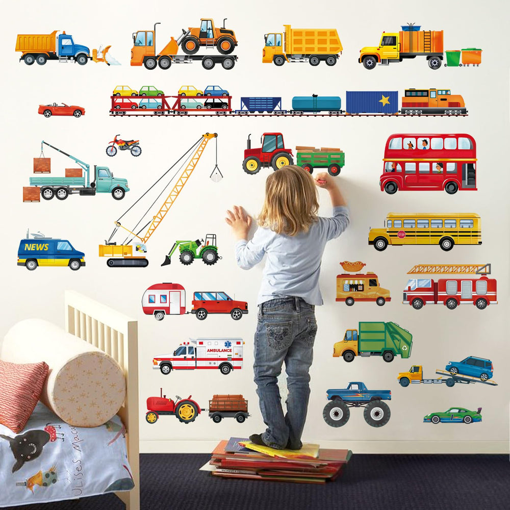 Decalmile trucks-construction-vehicles wall-stickers transform classrooms into action-filled spaces
