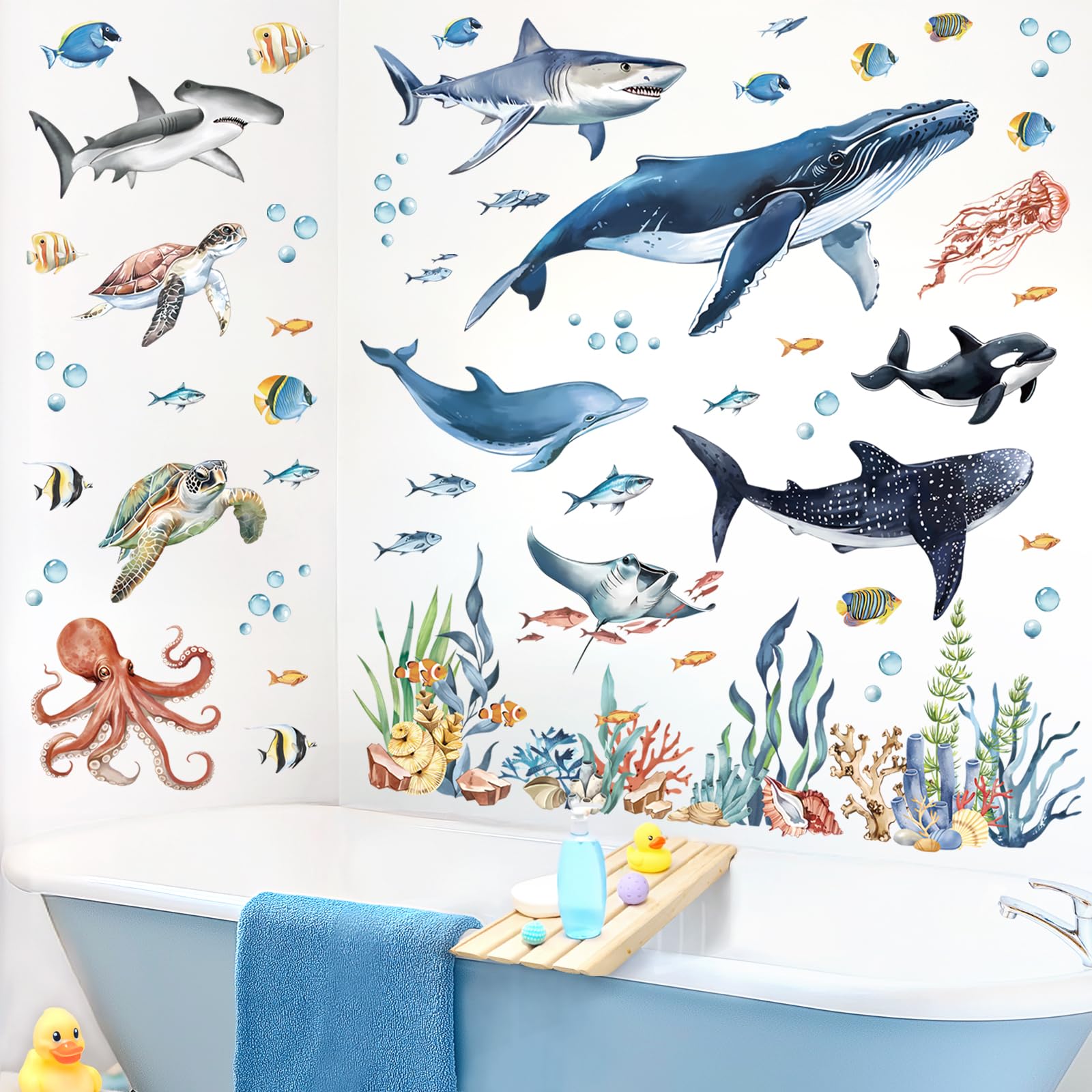 decalmile under the sea sea-turtle wall-sticker closeup — adds playful focal point for nursery or bathroom