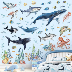 decalmile under the sea whale wall-sticker art — creates a calming ocean scene in living rooms