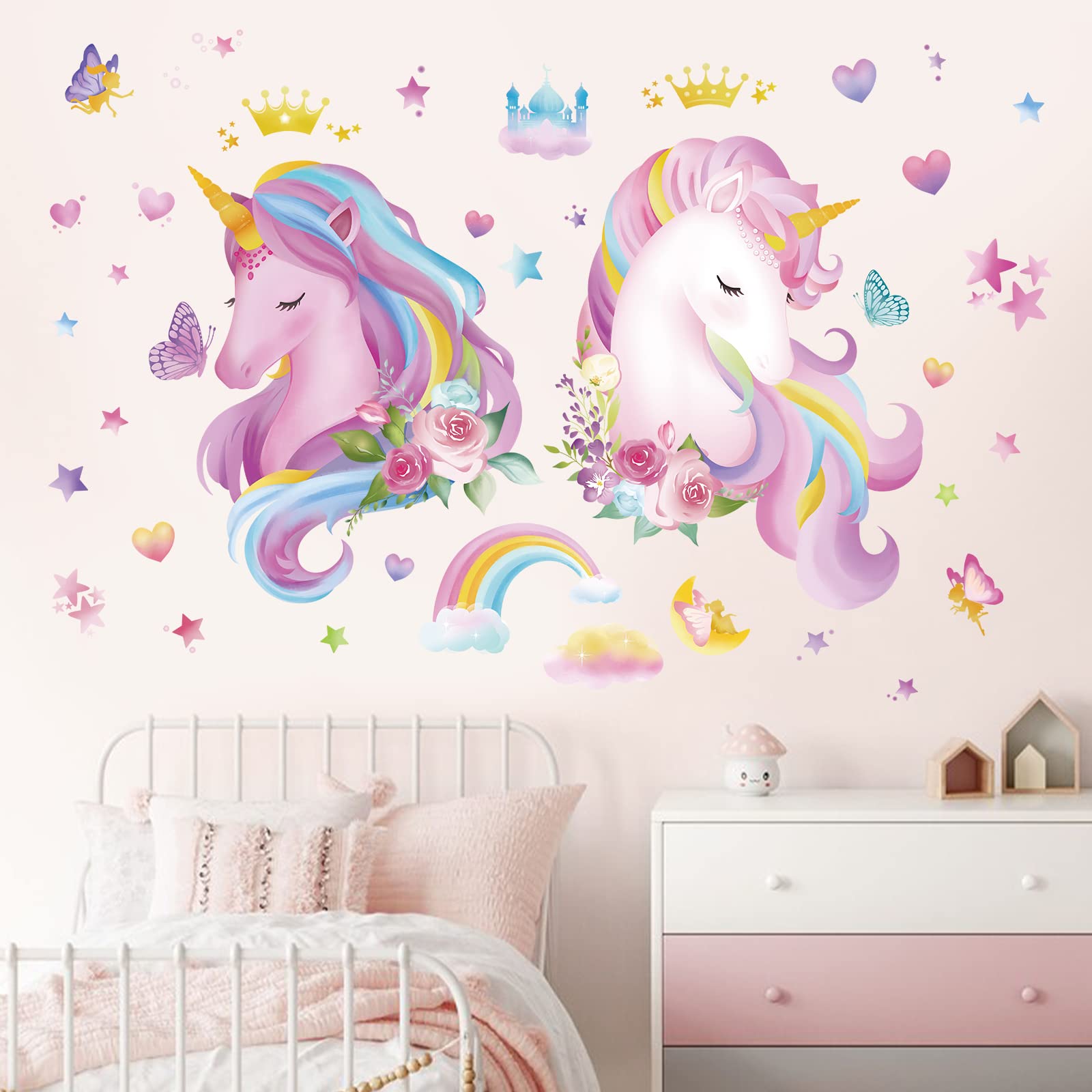 Decalmile unicorn wall decal two sheets make quick DIY bedroom decor easy.