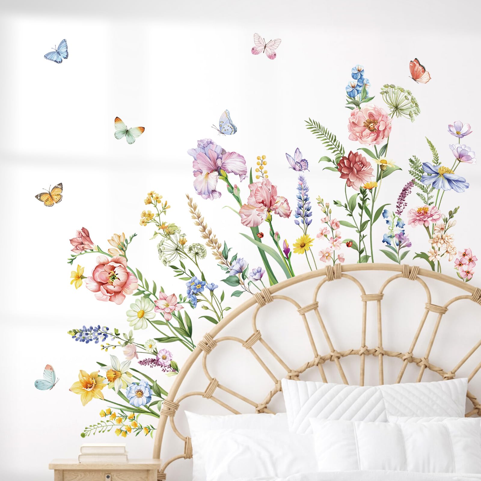 Decalmile botanical decals brighten living room walls with wildflowers and color