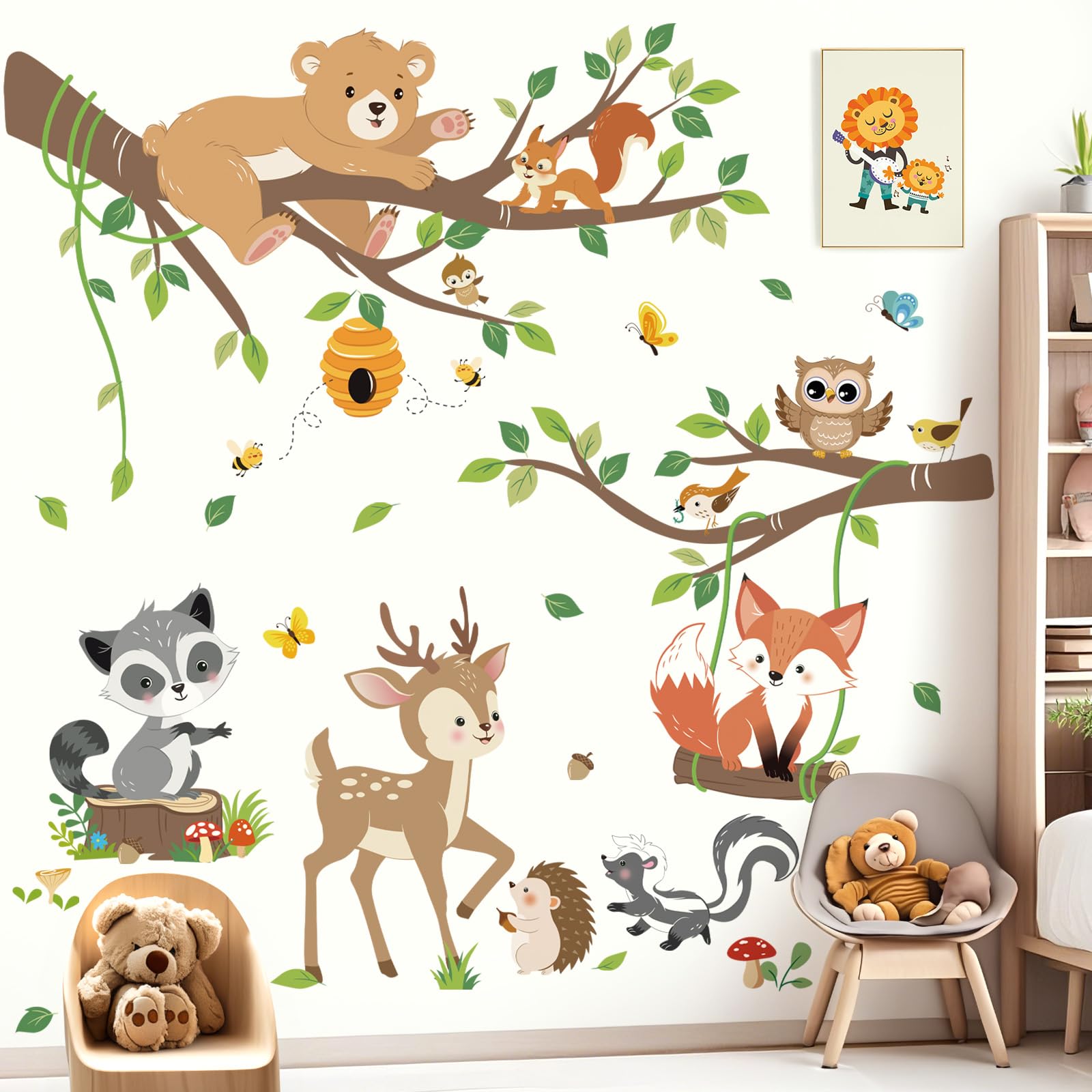 decalmile woodland animals tree branch wall decals for kids' rooms and play areas