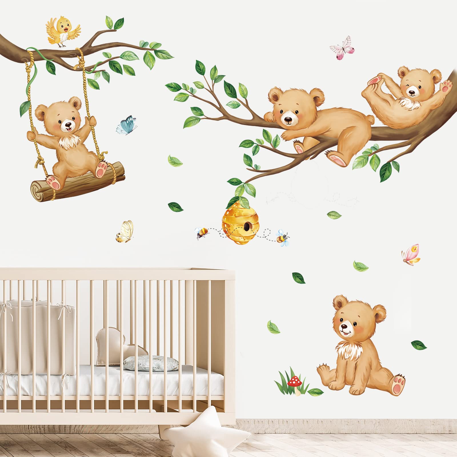 Decalmile woodland bear wall decal forest scene adds friendly nursery charm