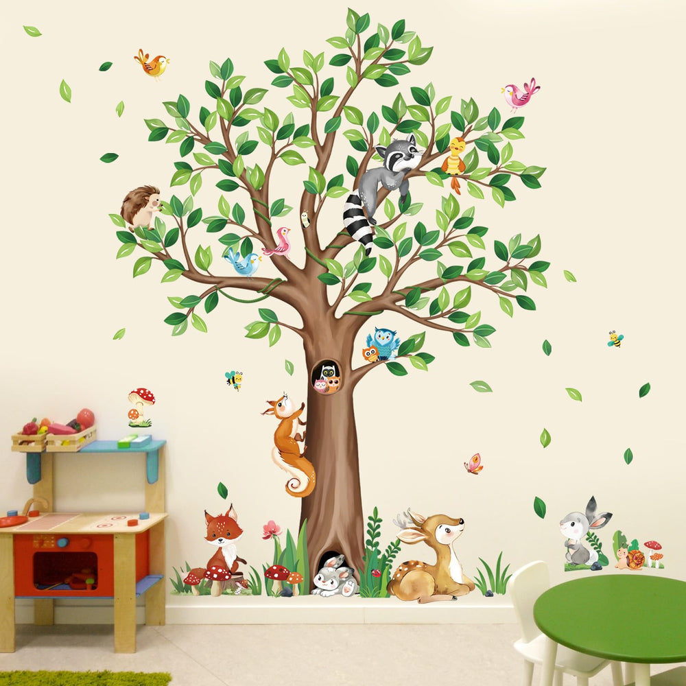 Decalmile woodland tree wall stickers bear scene adds playful focal point for kids' rooms.