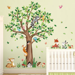 Decalmile woodland tree wall stickers with fox add energetic charm to nursery walls.