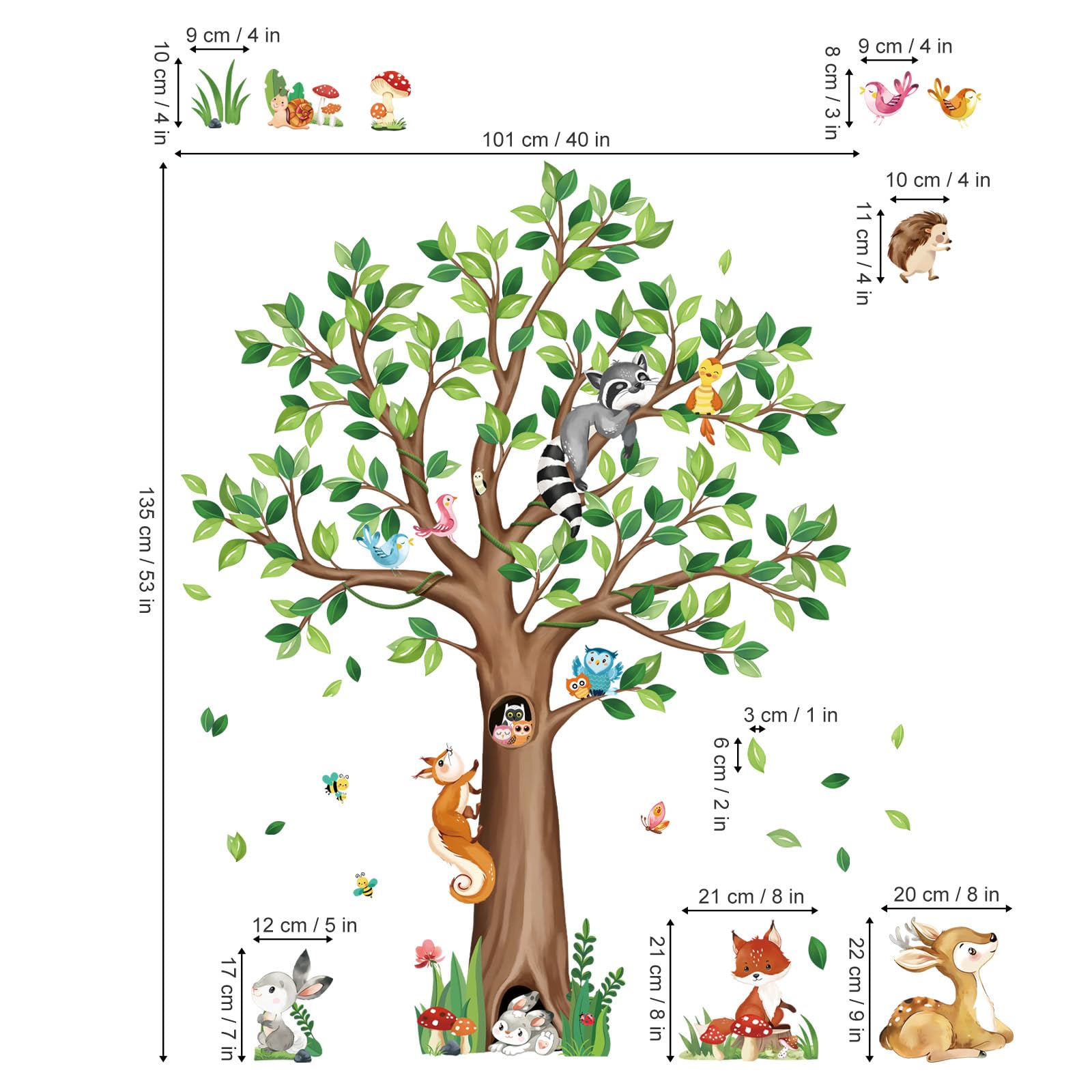 Decalmile woodland tree wall stickers branch detail enhances nature-inspired focus area.