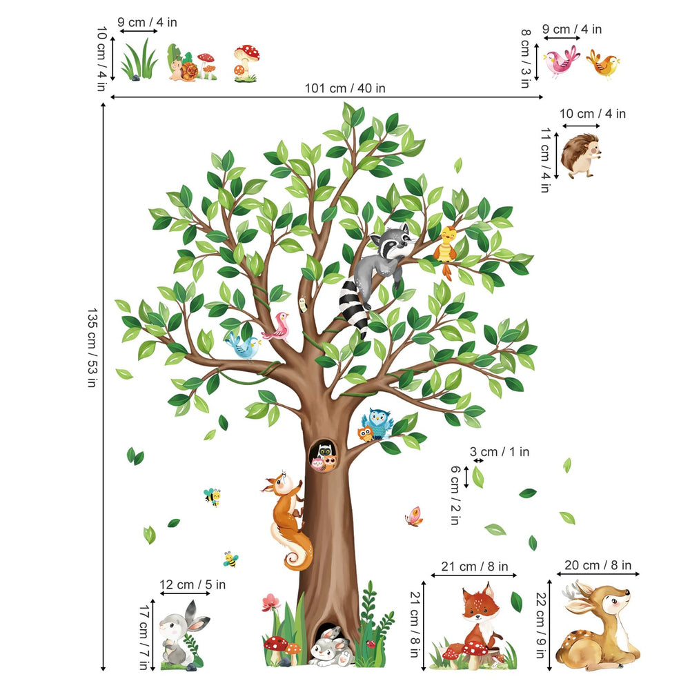 Decalmile woodland tree wall stickers branch detail enhances nature-inspired focus area.