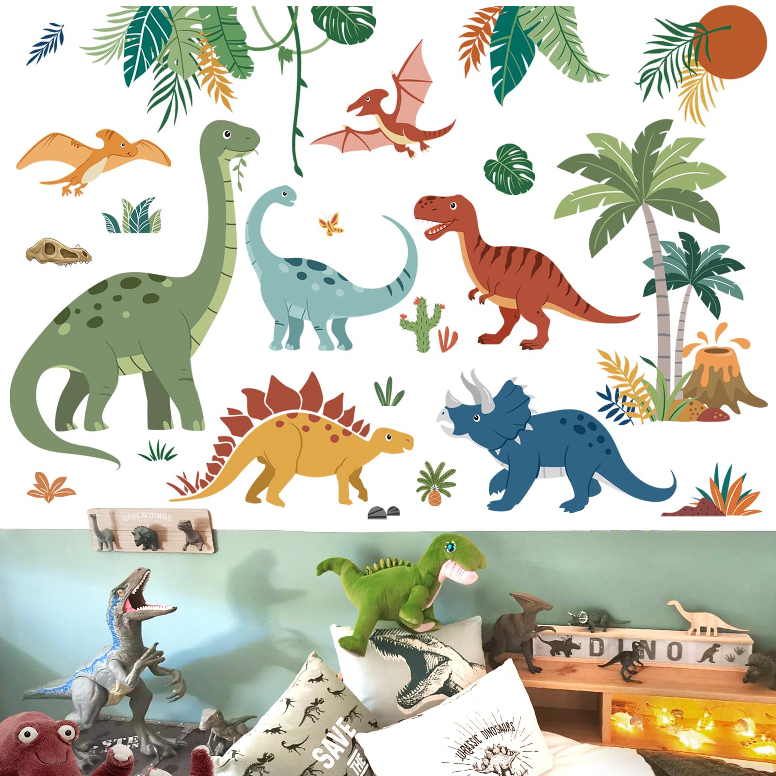 decalmile xl dino animals wall stickers brighten a boys' room for imaginative play