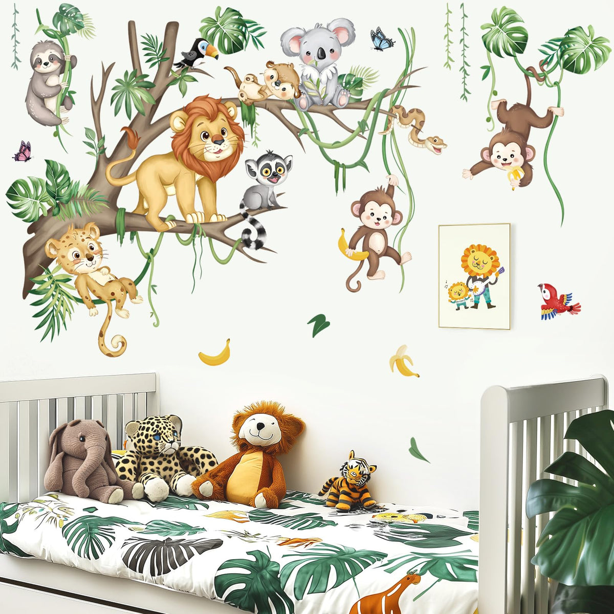 Decalmile XL jungle animals wall decal in living room creates a vivid safari scene