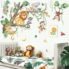 Decalmile XL jungle animals wall decal in living room creates a vivid safari scene