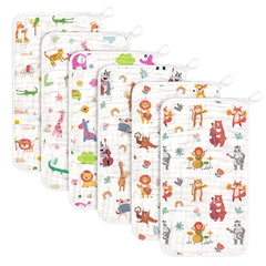 Decalsweet baby burp cloths 6-pack flatlay showing soft muslin fabric for gentle care.