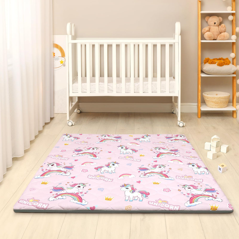 Decalsweet baby play mat compatible with 50x50 playpens for quick setup.