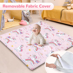 Decalsweet baby play mat extra-thick foam padding provides cushioned tummy time comfort.