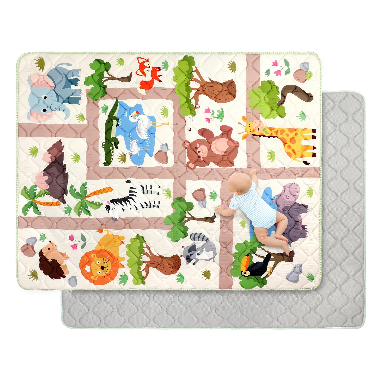 Decalsweet baby play mat large foam surface for cozy tummy time and play