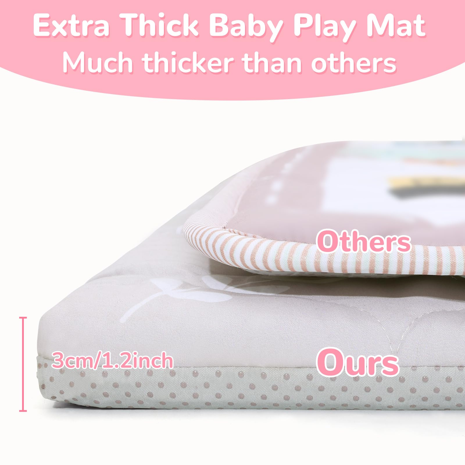 Decalsweet baby play mat non-slip bottom keeps crawlers safe during play.