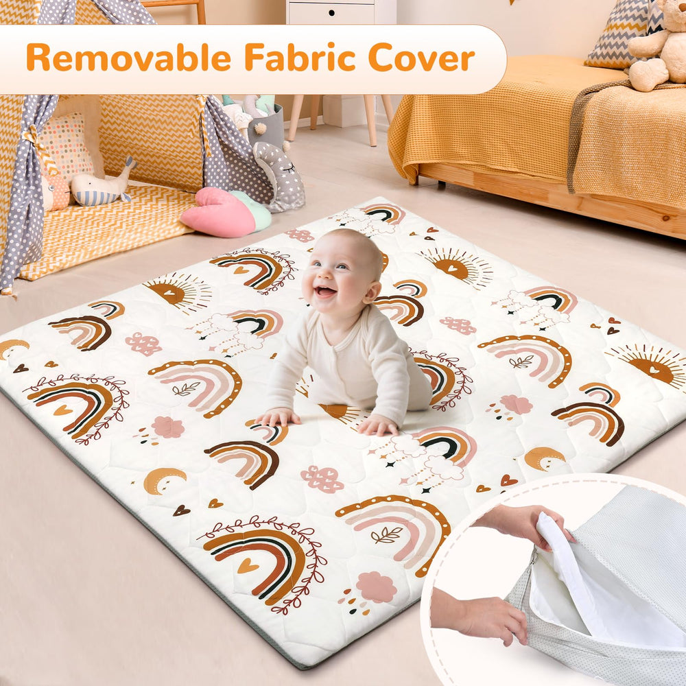 Decalsweet baby playmat 50x50 foldable use shows easy transport for playtime.