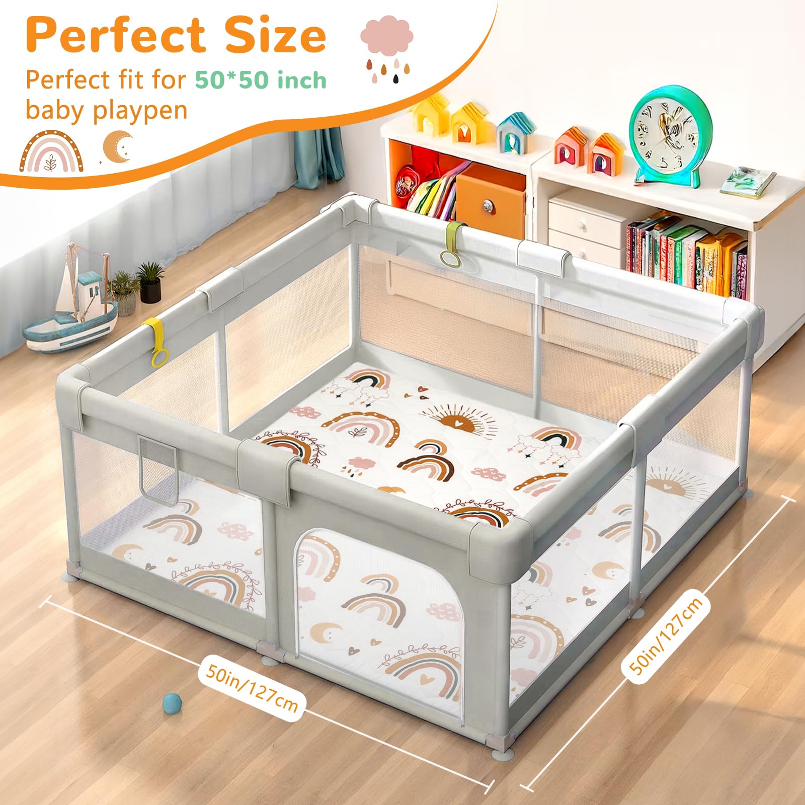 Decalsweet baby playmat 50x50 non-slip bottom enhances surface stability.